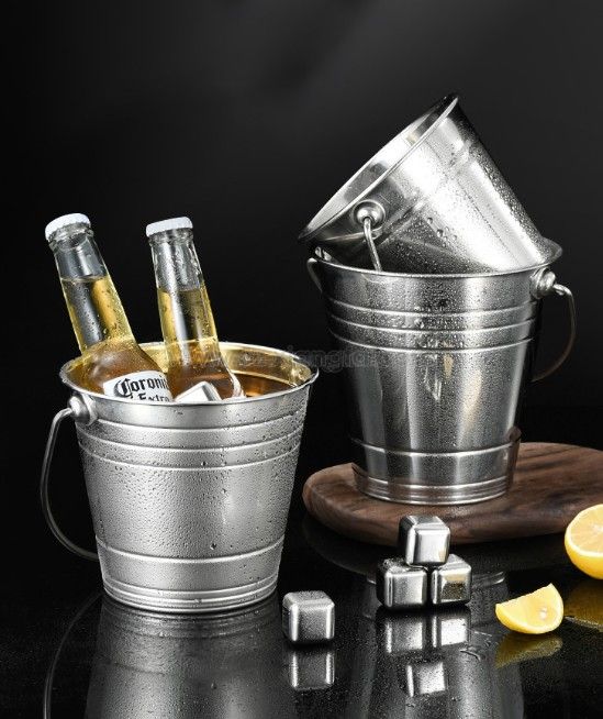 Stainless Steel Double Ring Wine Chiller Silver Champagne Wine Ice Bucket Stainless Steel Double Ring Wine Chiller Silver Champagne Wine Ice Bucket