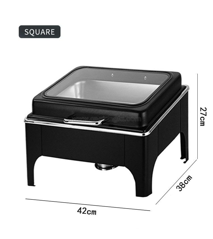 Square Visual glass cover Chafing dish Black color Square Visual glass cover Chafing dish Black color