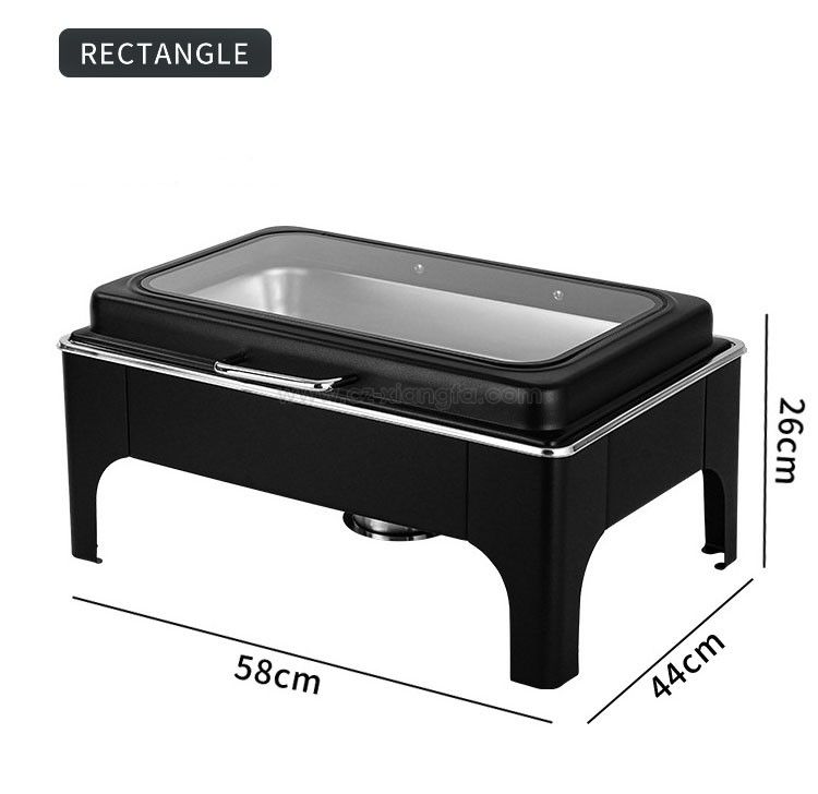 Rectangle Visual glass cover Chafing dish Black color Rectangle Visual glass cover Chafing dish Black color