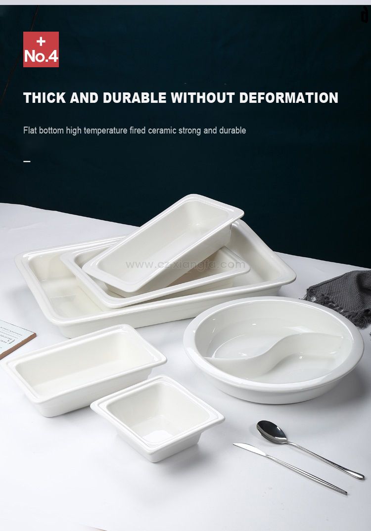 White Porcelain Chaffing Serving Warmer Dish Buffet Food Ceramic Gn Pan