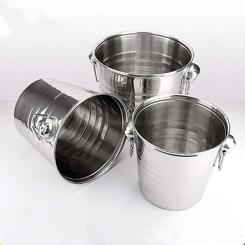 Stainless Steel Double Ring Wine Chiller Silver Champagne Wine Ice Bucket