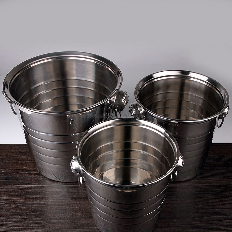 Stainless Steel Double Ring Wine Chiller Silver Champagne Wine Ice Bucket