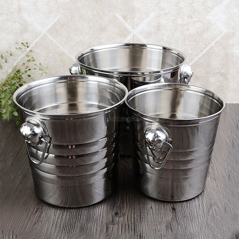 Stainless Steel Double Ring Wine Chiller Silver Champagne Wine Ice Bucket