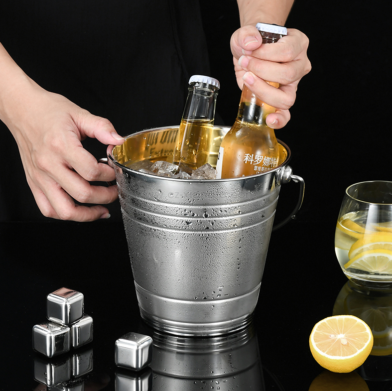 Stainless Steel Double Ring Wine Chiller Silver Champagne Wine Ice Bucket