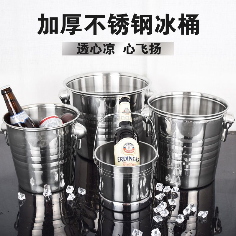 Stainless Steel Double Ring Wine Chiller Silver Champagne Wine Ice Bucket
